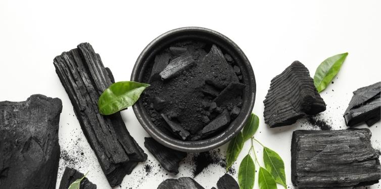 Activated bamboo charcoal powder with leaves